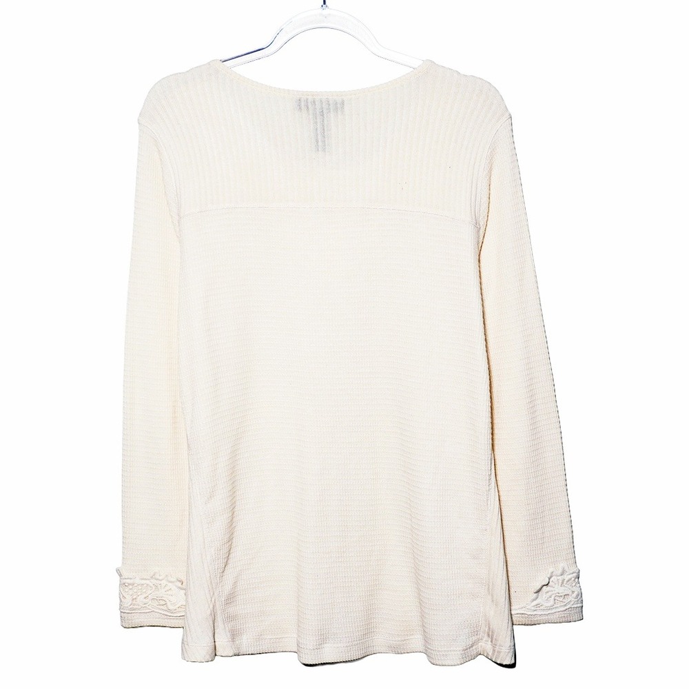 Style & Co Romantic Lace Waffle Knit‎ Cream Tunic 0X L Coquette Shabby Chic - Picture 3 of 8